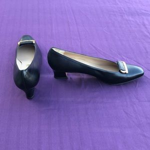 Salvatore Ferragamo black and gold heels